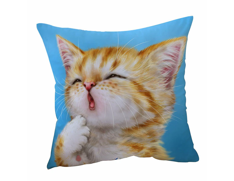 Cushion Cover 45cm x 45cm Double Sided Print Funny Cat Art Paintings Yawning Ginger Kitten