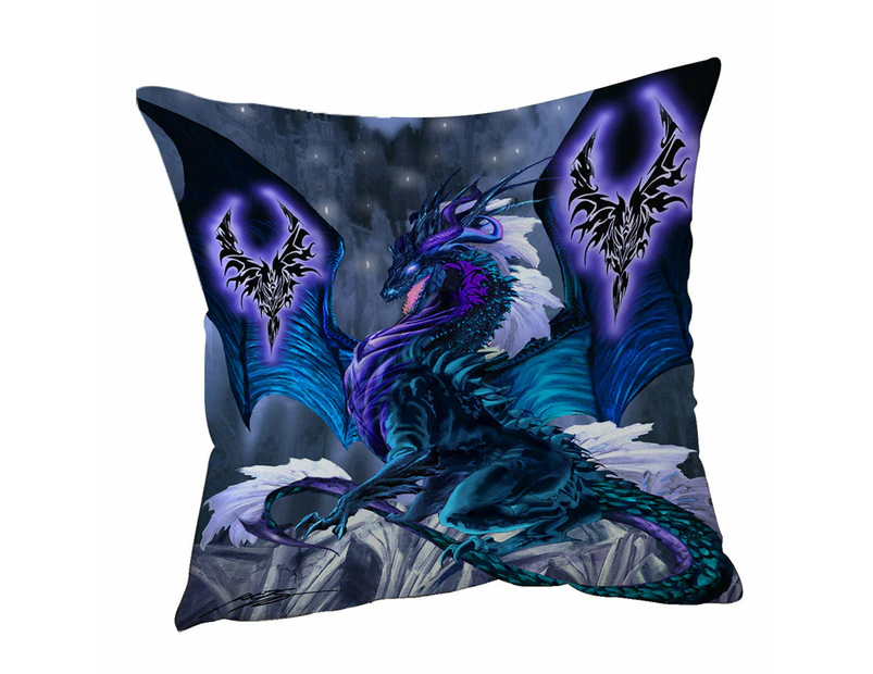 Cushion Cover 45cm x 45cm Double Sided Print Fantasy Relic Blue Dragon