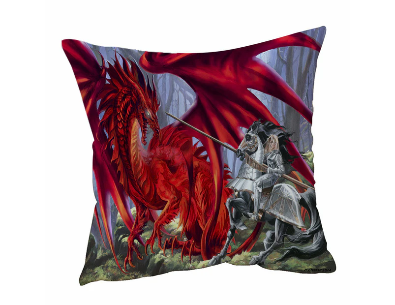 Cushion Cover 45cm x 45cm Double Sided Print Fantasy Art Blood Lust Knight vs Red Dragon
