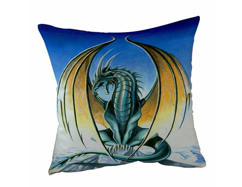 Cushion Cover 45cm x 45cm Double Sided Print Fantasy Drawings Aerie Green Yellow Dragon