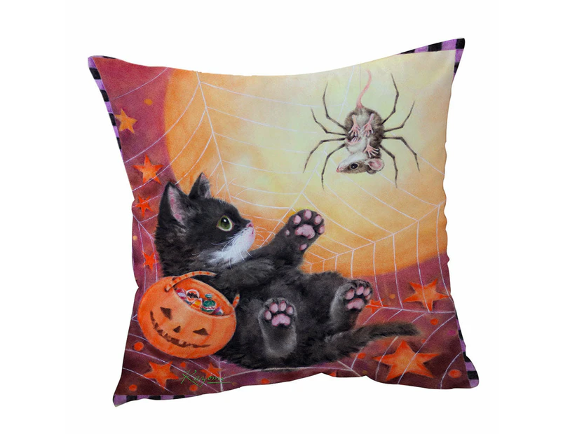 Cushion Cover 45cm x 45cm Double Sided Print Funny Scary Halloween Spider Mouse and Kitten
