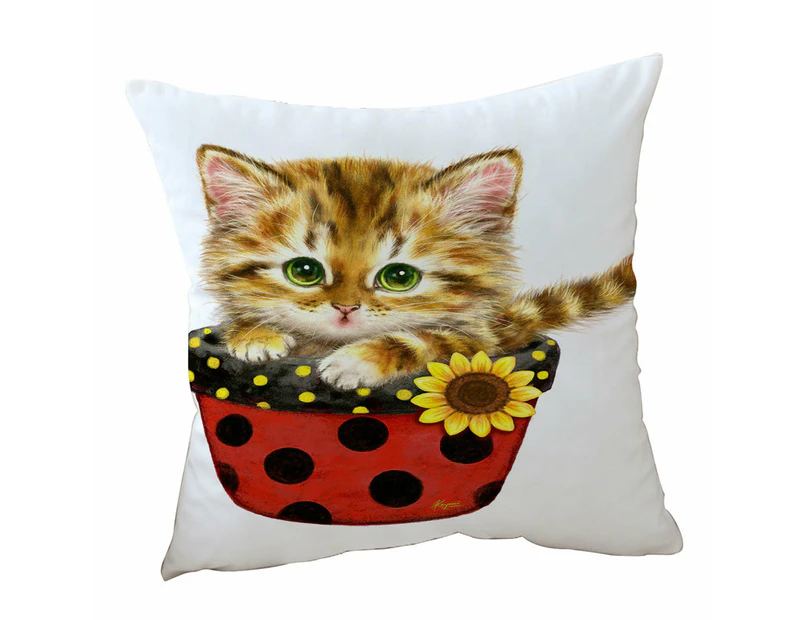 Cushion Cover 45cm x 45cm Double Sided Print Ginger Tabby Kitten in Summer Flower Pot