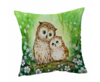 Cushion Cover 45cm x 45cm Double Sided Print Green Forest and Flowers Owls Cuddle