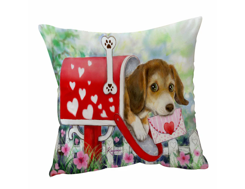 Cushion Cover 45cm x 45cm Double Sided Print Funny Dog Mailbox Puppy with Hearts