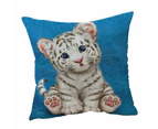 Cushion Cover 45cm x 45cm Double Sided Print Kids Design Baby Blue Eyes White Tiger Cub