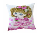 Cushion Cover 45cm x 45cm Double Sided Print Kids Drawings Pink Girl Heart and Flowers