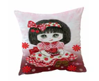 Cushion Cover 45cm x 45cm Double Sided Print Kids Drawings Red Girl Heart and Flowers