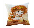 Cushion Cover 45cm x 45cm Double Sided Print Kids Drawings Autumn Orange Girl and Squirrel