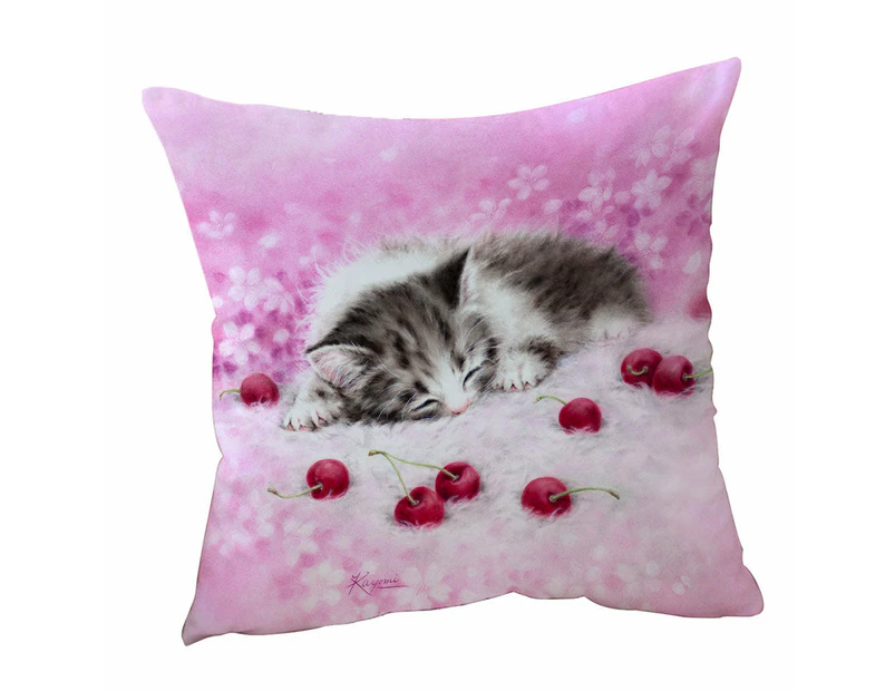 Cushion Cover 45cm x 45cm Double Sided Print Girls Pink Art Drawings Cherry Dream Kitty Cat