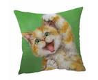 Cushion Cover 45cm x 45cm Double Sided Print Funny Kittens Joyful Ginger Kitty Cat over Green