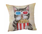 Cushion Cover 45cm x 45cm Double Sided Print Funny Kittens Eating Popcorn Grey Kitty Cat
