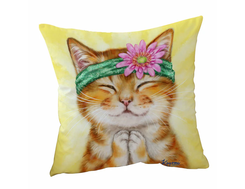 Cushion Cover 45cm x 45cm Double Sided Print Funny Kittens Flower Hippie Girly Ginger Cat