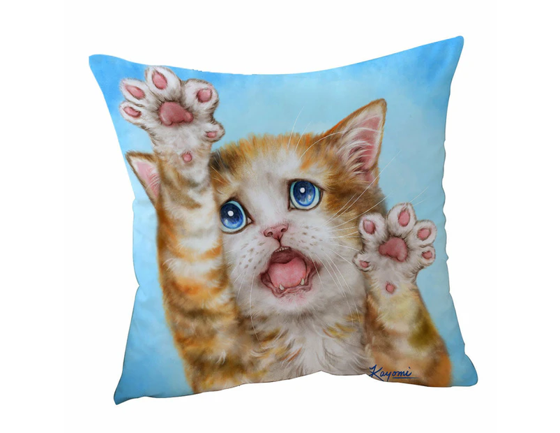 Cushion Cover 45cm x 45cm Double Sided Print Funny Kittens Stressed Ginger Kitty Cat over Blue