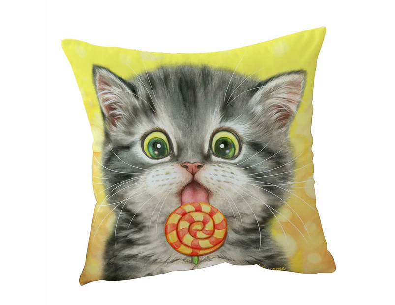 Cushion Cover 45cm x 45cm Double Sided Print Funny Kids Designs Licking Lollipop Kitty Cat