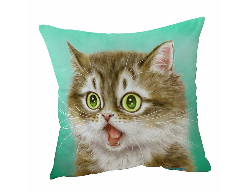 Cushion Cover 45cm x 45cm Double Sided Print Funny Painted Cats Beautiful Kitty in Shock