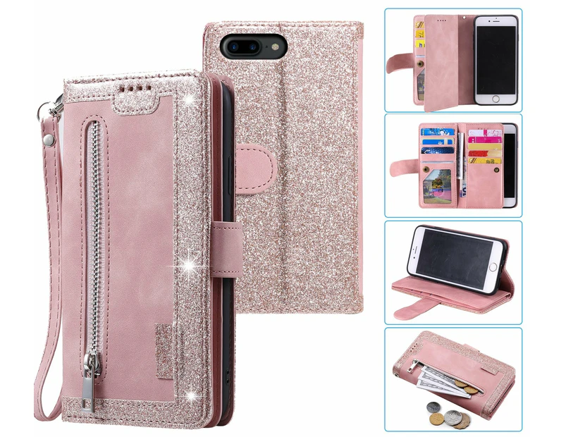 iPhone 7 Plus Case Wallet Cover Glitter Rose Gold