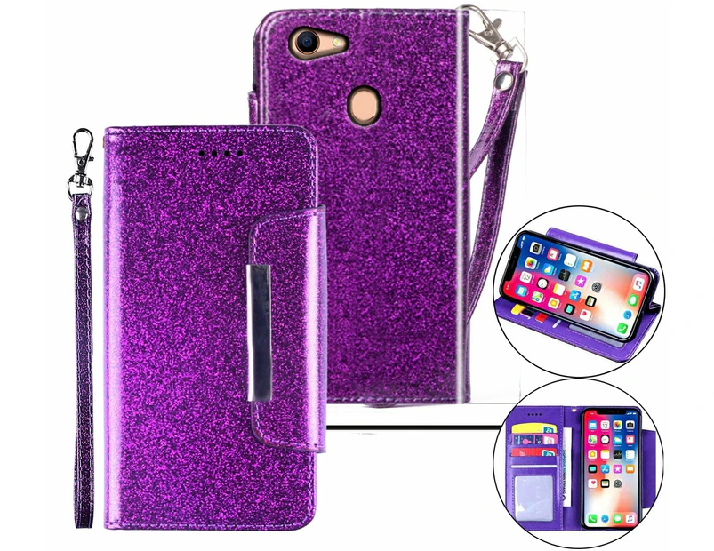 Oppo A73 Case Wallet Cover Glitter Purple