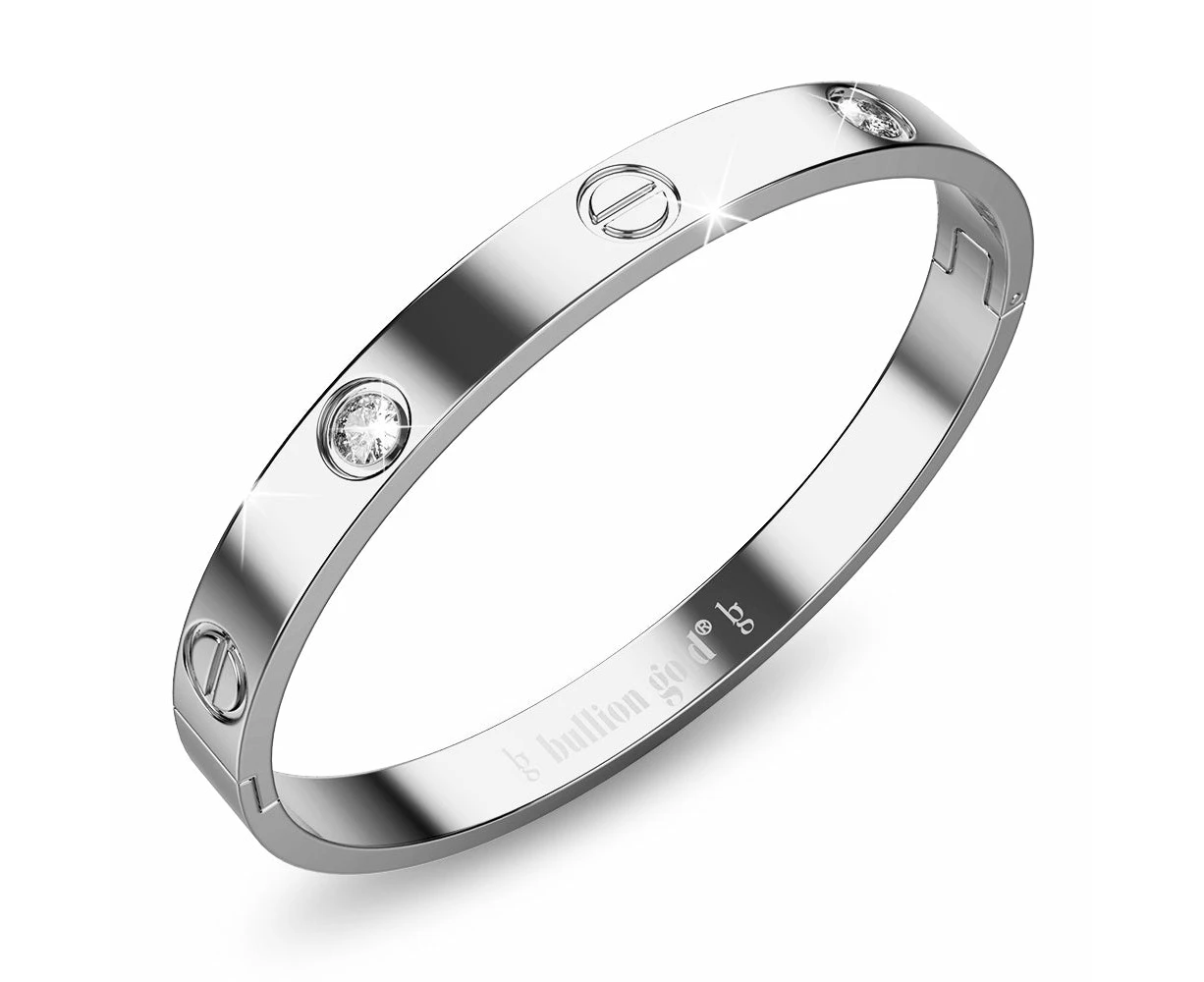 Carrie Stainless Steel Bangle in White Gold - 64mm