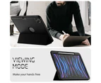WASSUP iPad Pro 12.9 inch (3rd/4th/5th/6th Gen) 3-Layer Smart Magnetic Auto Sleep Wake Leather Cover With Stand Feature-Black