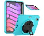 WASSUP iPad Mini 6th Gen 8.3 inch 2021 Shockproof Case Pencil Holder With 360 Rotating Hand Strap & Stand-Cyan
