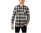 Men's Flannelette Long Sleeve Shirt 100% Cotton Check Authentic Flannel - Full Placket - Black