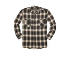 Men's Flannelette Long Sleeve Shirt 100% Cotton Check Authentic Flannel - Full Placket - Black