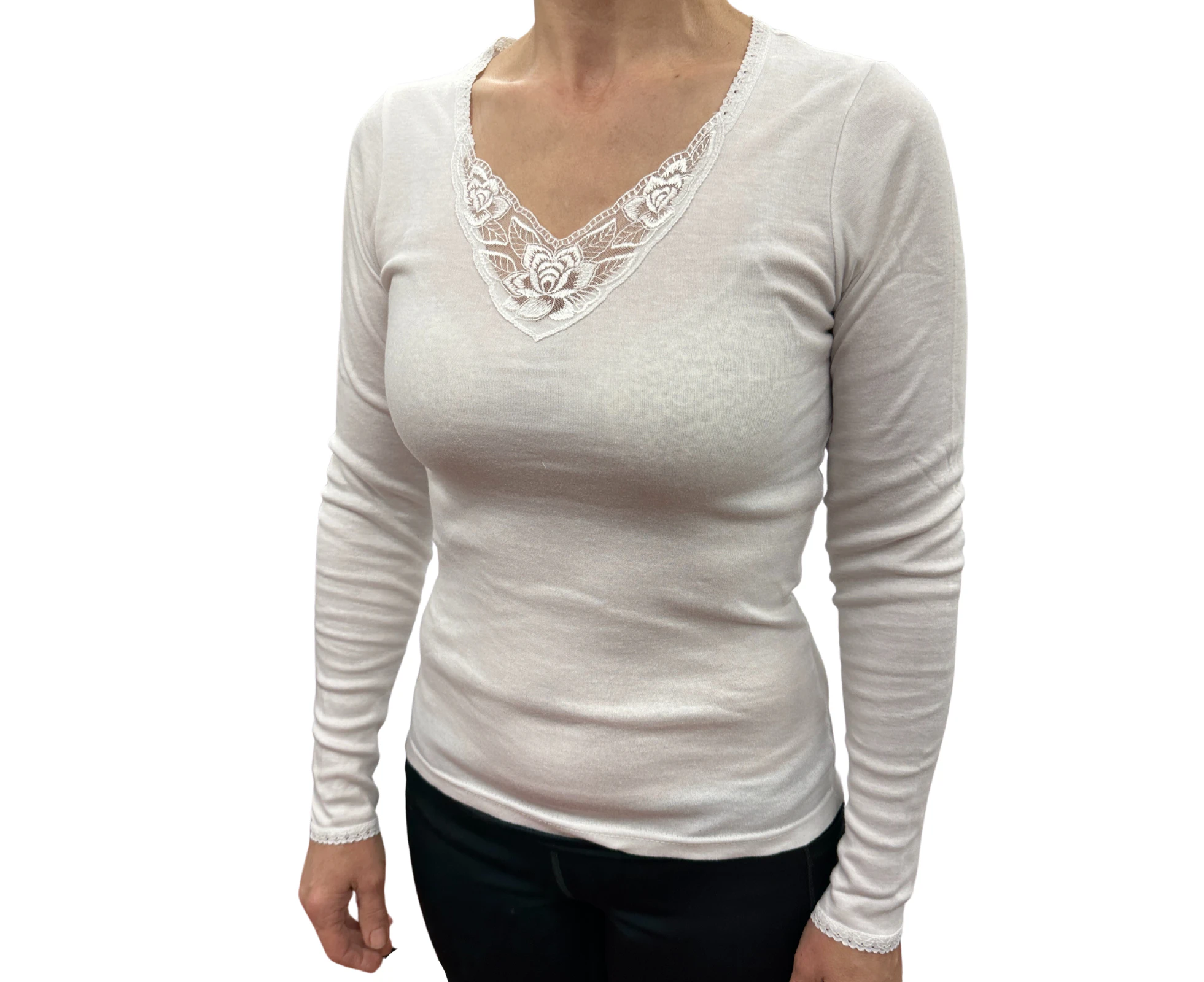 Thermo Fleece Ladies Thermal Long Sleeve Top Poly Cotton Spencer - White