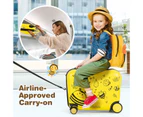Costway 2PCS Kids Ride On Suitcase Set 18" +12" Luggage Set Travel Trolley Carry On Bag Bee, Yellow