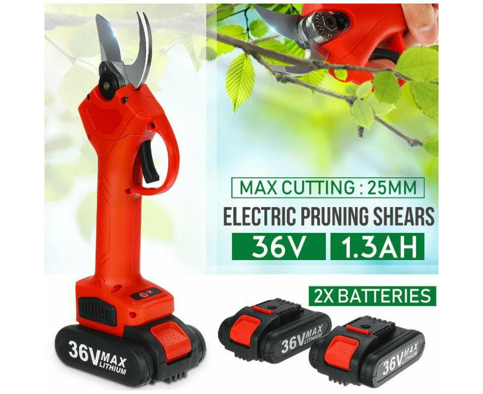 Cordless Rechargeable Electric Pruning Shears Secateur Branch Cutter + 2 Batteries