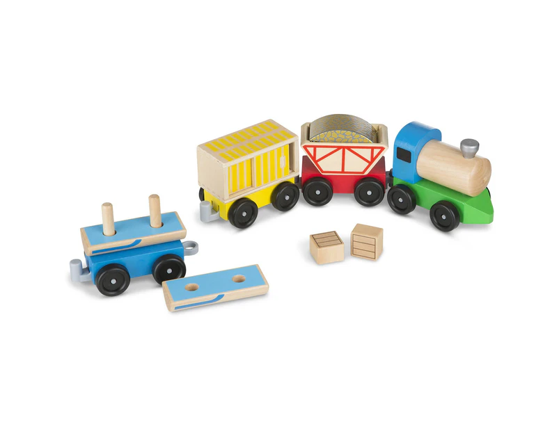 Melissa and Doug Cargo Train Classic Wooden Toy with 4 Linking cars, approx. 13cm long each)