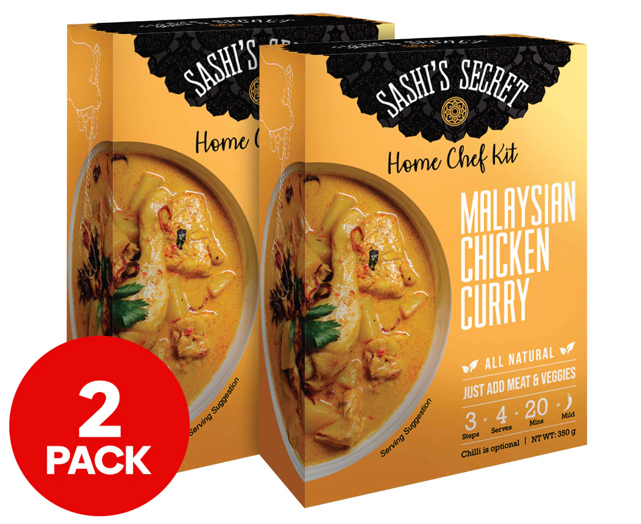 2 x Sashi's Secret Home Chef Kit Malaysian Chicken Curry 350g