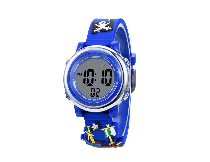 WIWU 3D Cartoon Pirate Ship Kids Digital Watch with 7 Color Lights Alarm for Ages 3-12