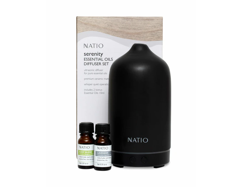 Natio Serenity Diffuser & Essential Oils Gift Set Black