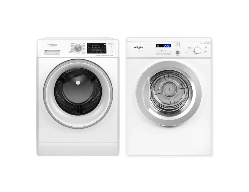 Whirlpool 8kg Front Load Washer With Steam & 7kg Air Vented Dryer Laundry Bundle