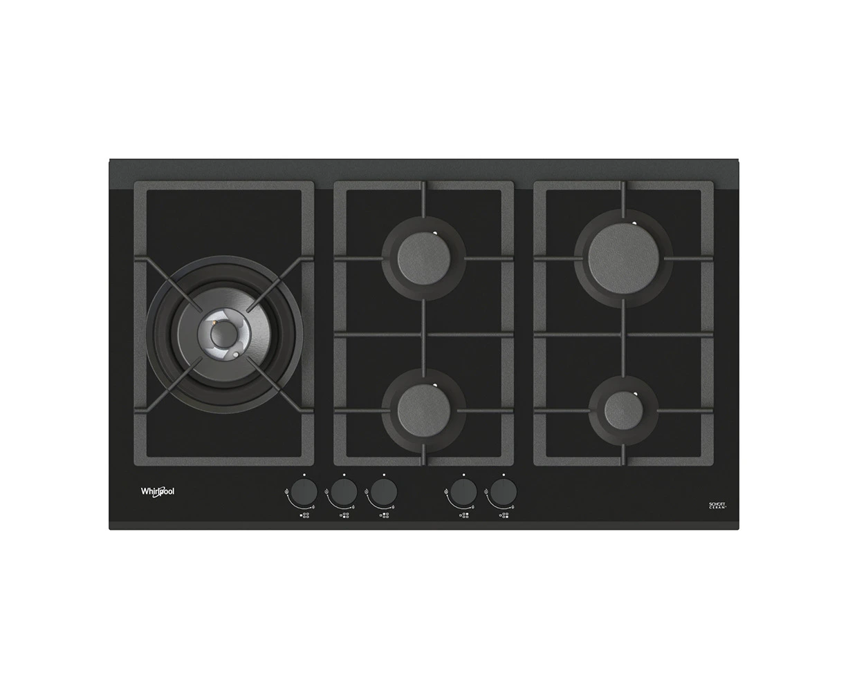 Whirlpool 90cm 5-Burner Black Glass Gas Cooktop (GGW870NBAUS)