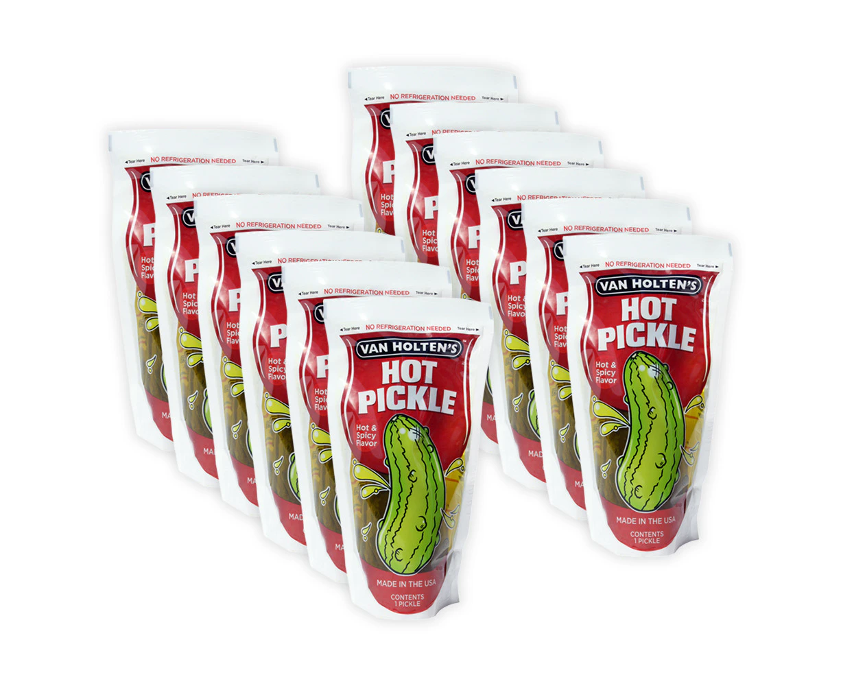 12x Van Holten's Jumbo 140g Hot & Spicy Flavoured Pickle/Cucumber Food Snack