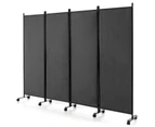 Giantex 4-Panel 1.73m Mobile Room Divider Foldable Privacy Screen w/Lockable Wheels Privacy Protection Grey