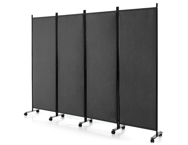 Giantex 4-Panel 1.73m Mobile Room Divider Foldable Privacy Screen w/Lockable Wheels Privacy Protection Grey