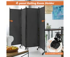 Giantex 4-Panel 1.73m Mobile Room Divider Foldable Privacy Screen w/Lockable Wheels Privacy Protection Grey