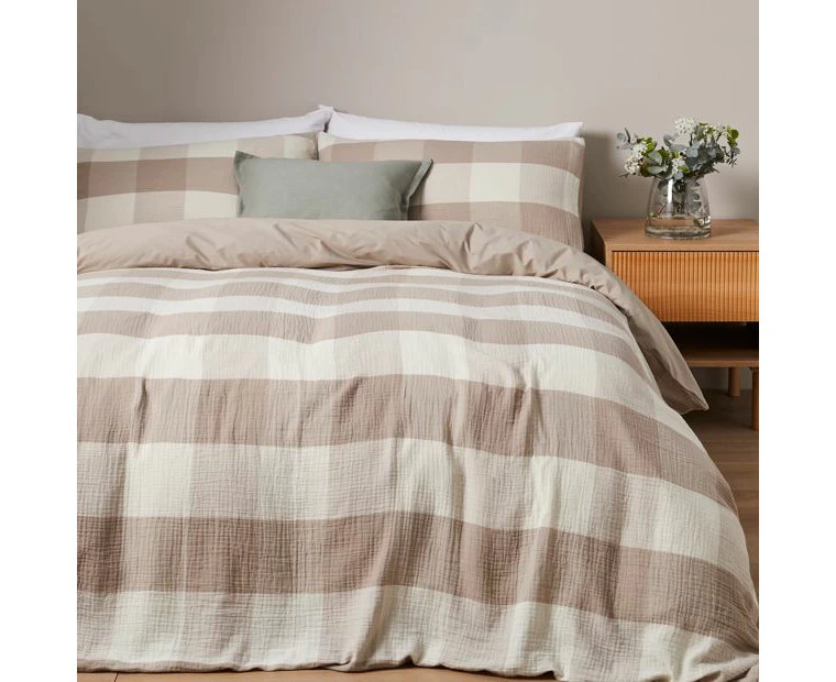 Target Caine Check Quilt Cover Set - Neutral