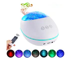 Bluetooth Music Speaker Sea Ocean Wave Nebula Ceiling Galaxy Projector Led Star Night Light with 16 Color Modes White Noise -White