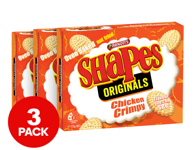 3 x Arnott's Shapes Originals Cracker Biscuits Chicken Crimpy 175g