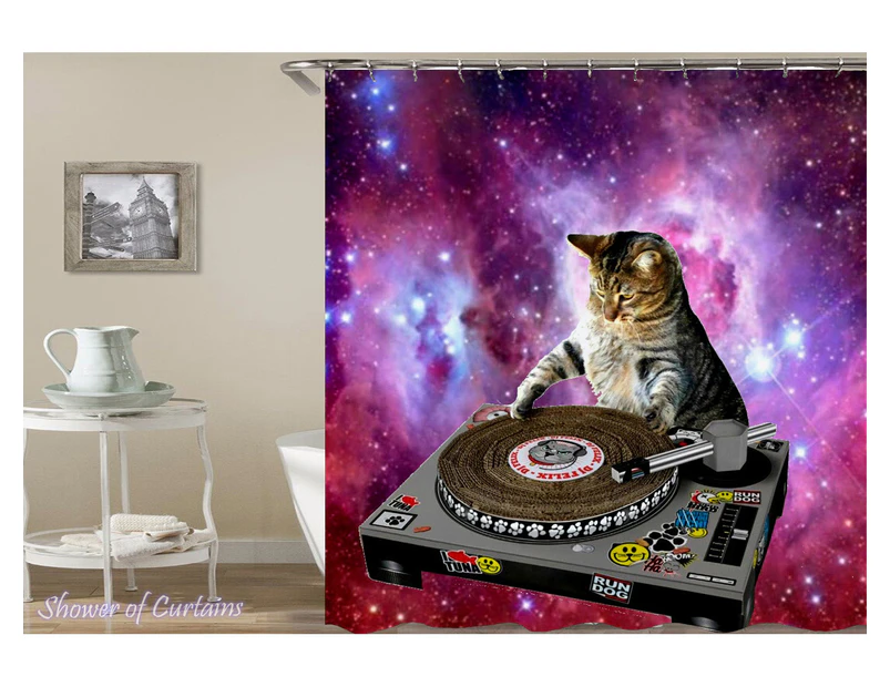 Shower Curtain 180cm(W) X 200cm(L) Only Space DJ Cat