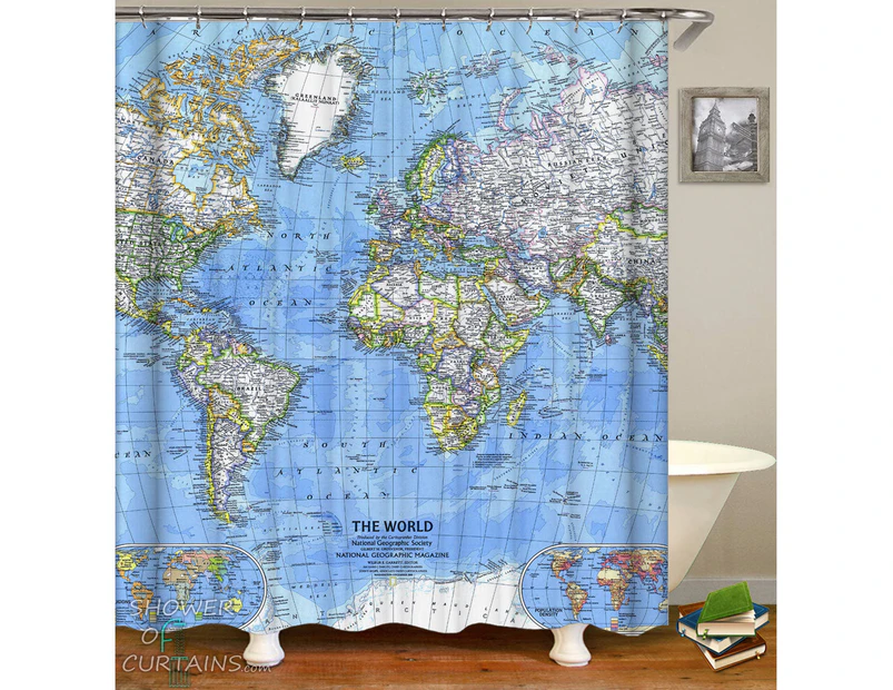 Shower Curtain 180cm(W) X 200cm(L) Only The World