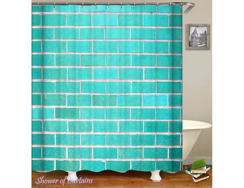 Shower Curtain 180cm(W) X 200cm(L) Only Turquoise Bricks
