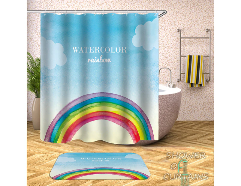Shower Curtain 180cm(W) X 200cm(L) Only Watercolor Rainbow