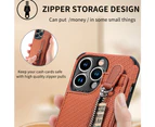 brownPhone Case Wallet Card Holder Holder Zipper Bag，Protective Folding Case Cover for iPhone 14 Pro Max