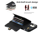 Iphone 14 Plus  Leather Magnetic Detachable Wrist Strap Card Holder Wallet Case -Black