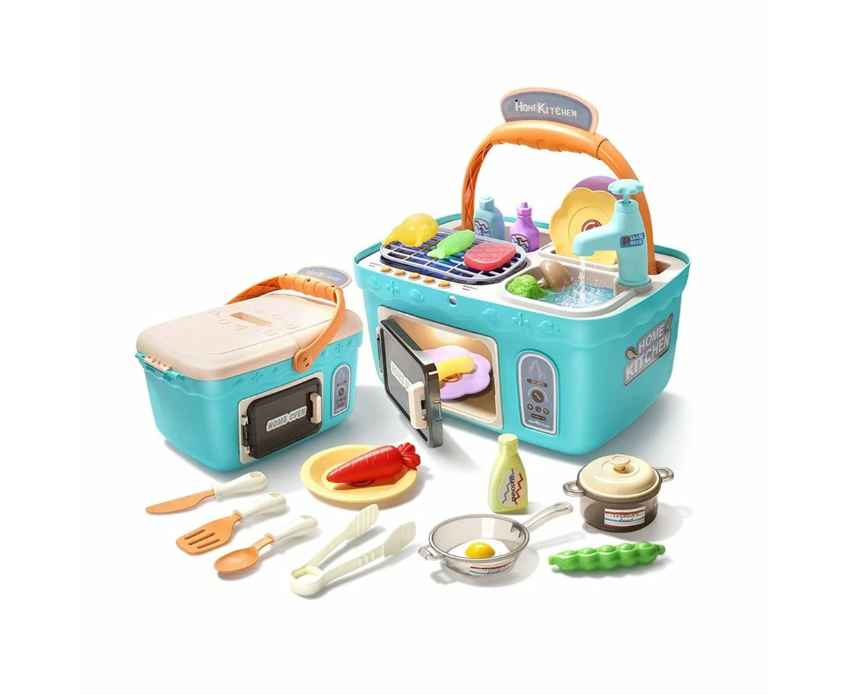 CUTE STONE Kids Picnic & Kitchen Playset Portable Basket Toys Pretend Play Oven