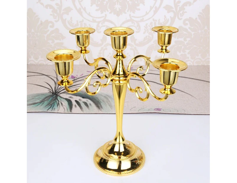 IMUWEN Silver/Gold/Bronze/Black Metal Pillar Candle Holders Candlestick Wedding Stand For Mariage Home Decor Candelabra Stand—Gold-5 arms